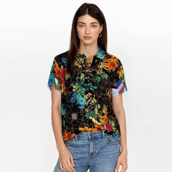 Johnny Was Tops - Johnny Was - Nero Sequence Short Sleeve Polo Tee
